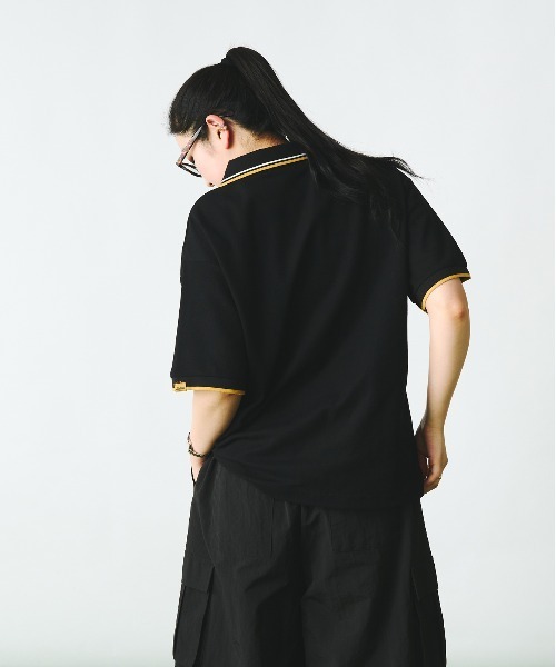 Adoon plain ポロシャツ 袖ステッチピスネームポロシャツ メンズ
