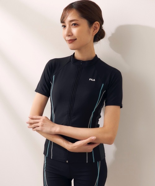 FILA フィラ 水着 ラッシュガード タンキニ 4点セット 黒 7号 Sサイズ FILA ラッシュガード 「FILA/フィラ」水着4点セット/水陸両用