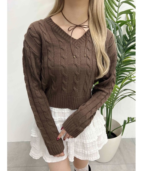 ニット セーター 「PHILLY」Vネックケーブルニット レディース