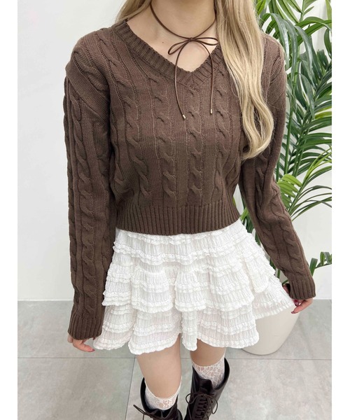 ニット セーター 「PHILLY」Vネックケーブルニット レディース