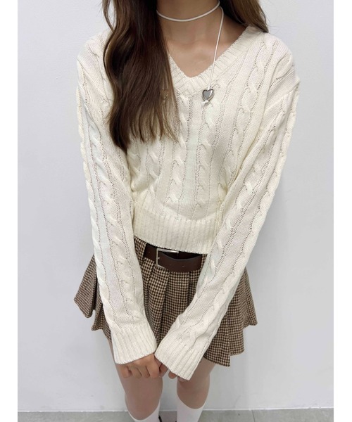 ニット セーター 「PHILLY」Vネックケーブルニット レディース