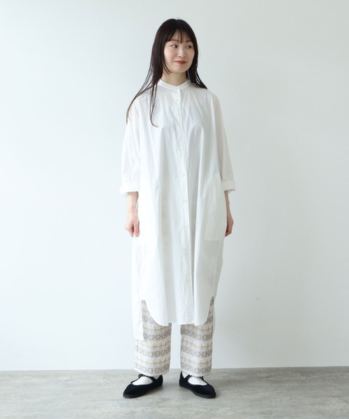 yuni シャツワンピース コットンキャッチワッシャーバンドカラー