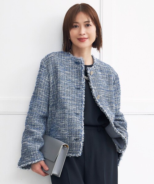 ジャケット ノーカラージャケット GIOLICAファンシーツイード ジャケット レディースの画像