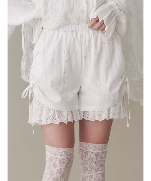 merry jenny flowerレイヤードショートパンツ ピンク merry jenny カーゴパンツ flowerレイヤードショートパンツ
