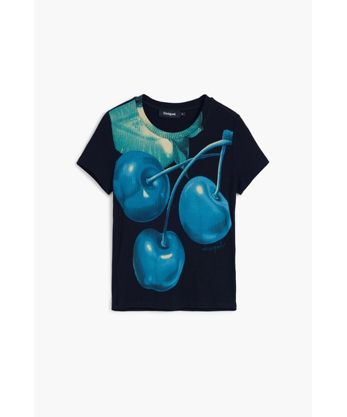 tシャツ TSSWEET ブルーチェリー グラフィック　ミニTシャツ ブラック レディース