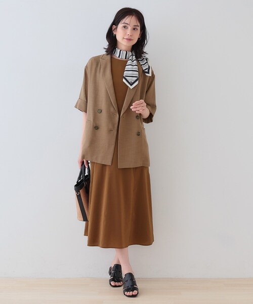 INDIVI リネンライク半袖ダブルジャケット INDIVI（インディヴィ） ジャケット テーラードジャケット 「洗える