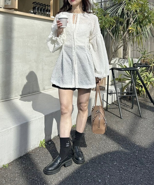 mystic ブラウス シャツ フリンジシェイプチュニック レディース