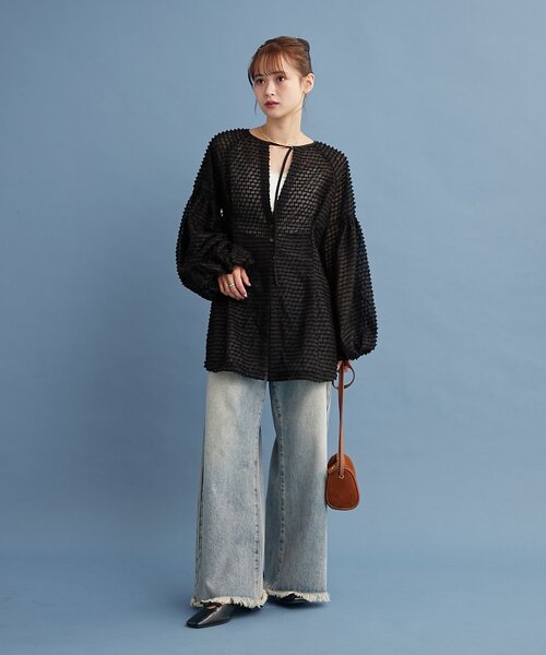 mystic ブラウス シャツ フリンジシェイプチュニック レディース
