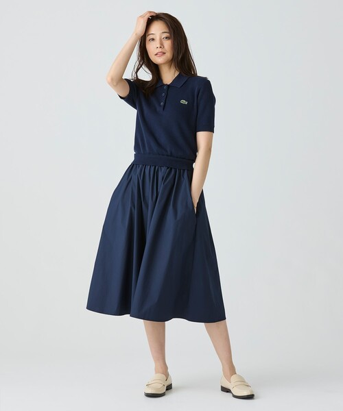 LACOSTE シャツワンピース 異素材切り替え コンビネーション