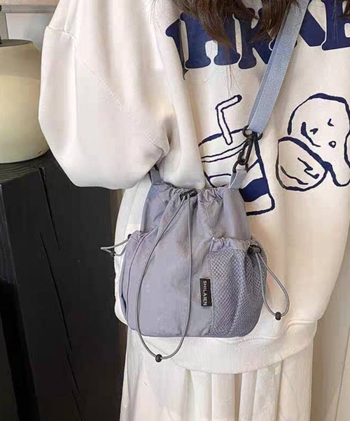 k*i様 パープル メッシュポケット付き サコッシュバッグ pumpkin port ショルダーバッグ バッグ Wメッシュポケット付き