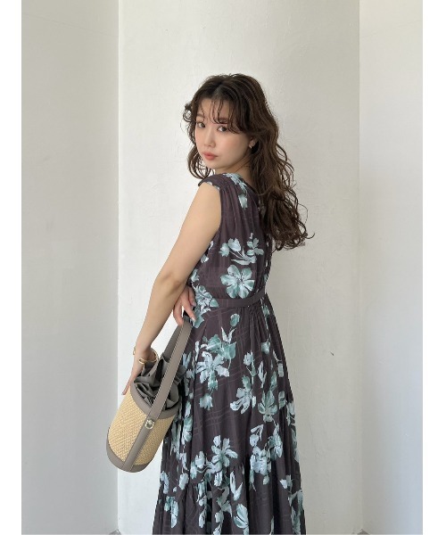 【新品】FRAYI.D ラインフラワープリントカシュワンピース YEL/0 ラインフラワープリントカシュワンピース(マキシ・ロング