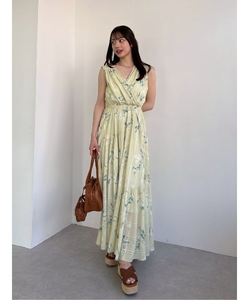 FWFO254011,フラワープリントカシュクールワンピース／接触冷感, FRAYID,フレイアイディー,,新作,送料無料,インスタ, 25AW フラワープリントカシュクールワンピース／接触冷感(マキシ