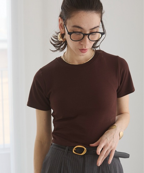 レディース 半袖Tシャツ★キルシ★スリムフィット CROP BLACK WOMEN ナイロンベアスムース 半袖Tシャツ ネイビー 071644036