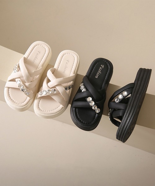 miniministore サンダル 厚底サンダル ラインストーン