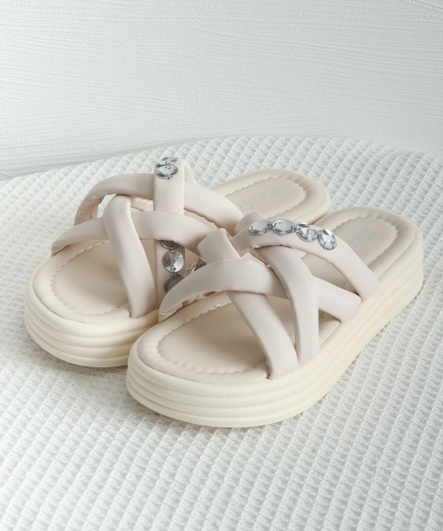 miniministore サンダル 厚底サンダル ラインストーン
