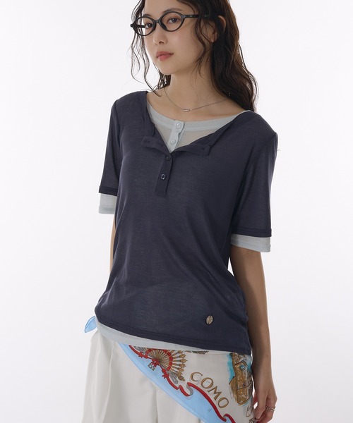 tシャツ sheer henry neck layered t-shirt / シアーヘンリーネックレイヤードTシャツ レディース sheer henry neck layered t-shirt / シアーヘンリーネック