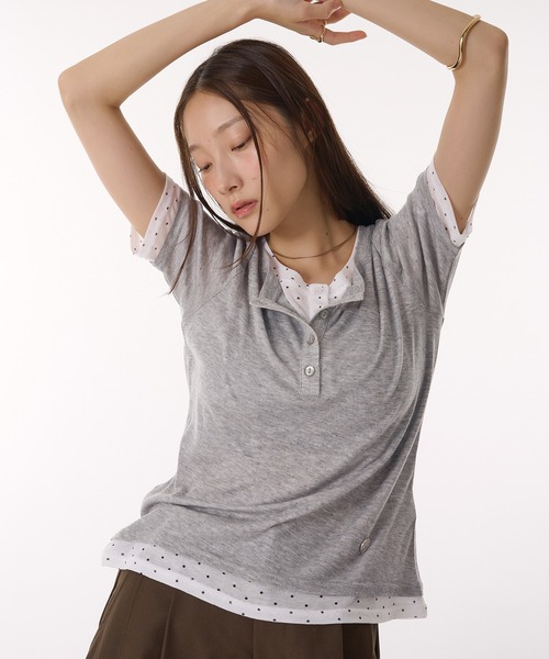 MUHET tシャツ sheer henry neck layered t-shirt / シアー