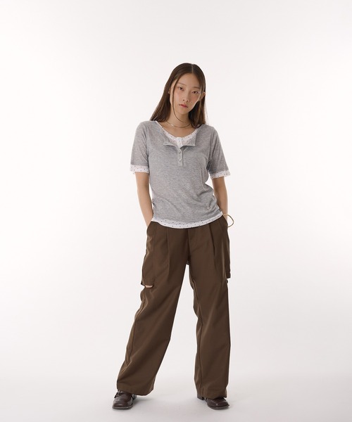 tシャツ sheer henry neck layered t-shirt / シアーヘンリーネックレイヤードTシャツ レディース sheer henry neck layered t-shirt / シアーヘンリーネック