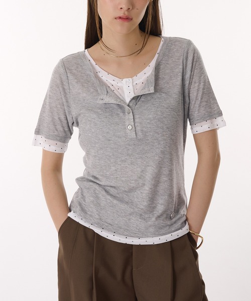 tシャツ sheer henry neck layered t-shirt / シアーヘンリーネックレイヤードTシャツ レディース sheer henry neck layered t-shirt / シアーヘンリーネック