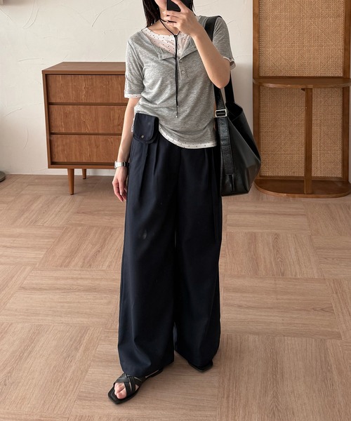tシャツ sheer henry neck layered t-shirt / シアーヘンリーネックレイヤードTシャツ レディース sheer henry neck layered t-shirt / シアーヘンリーネック