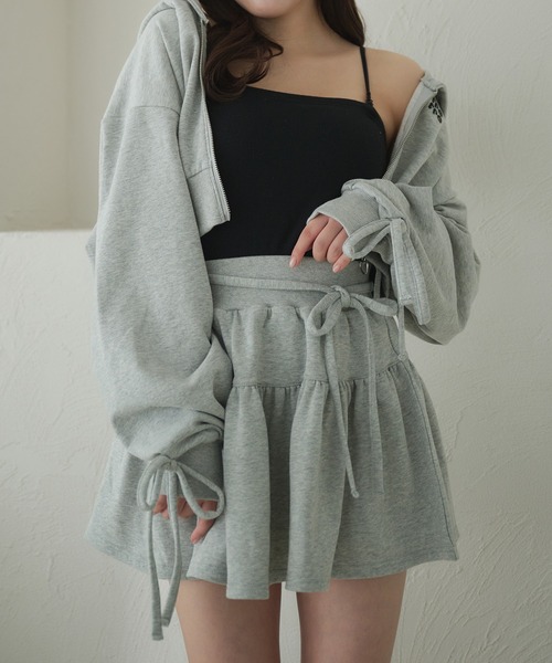 fupel スカート Lined ribbon ruffle skirt /裏毛リボンフリルミニ
