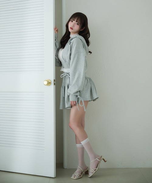fupel スカート Lined ribbon ruffle skirt /裏毛リボンフリルミニ