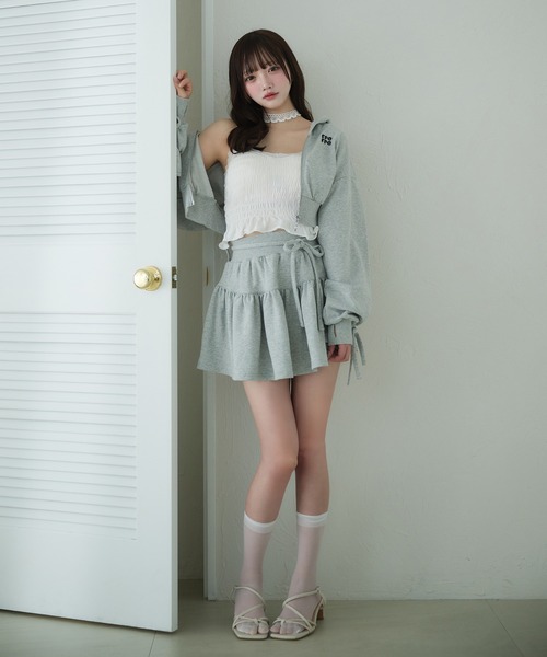 fupel スカート Lined ribbon ruffle skirt /裏毛リボンフリルミニ