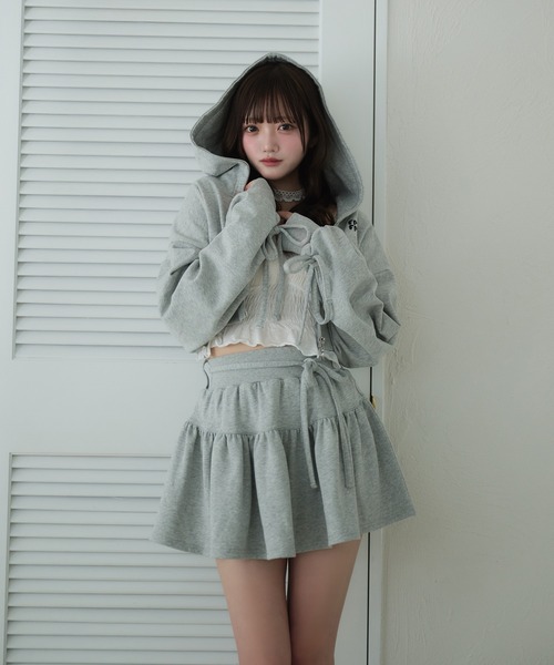 fupel スカート Lined ribbon ruffle skirt /裏毛リボンフリルミニ