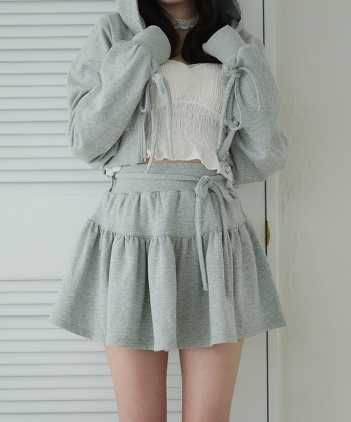 fupel スカート Lined ribbon ruffle skirt /裏毛リボンフリルミニ