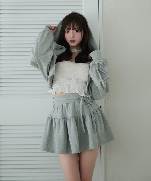 fupel スカート Lined ribbon ruffle skirt /裏毛リボンフリルミニ
