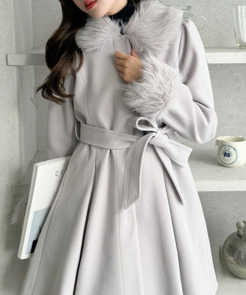 3way✨️新品未使用タグ付✨️ファー ロングコート リボン グレー 40 mamapocket4976_20230923-09