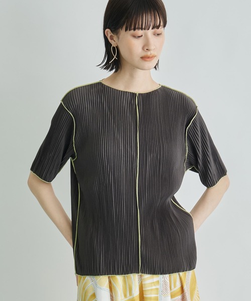 Settimissimo（セッティミッシモ） tシャツ 半袖 プリーツ 配色 メロー