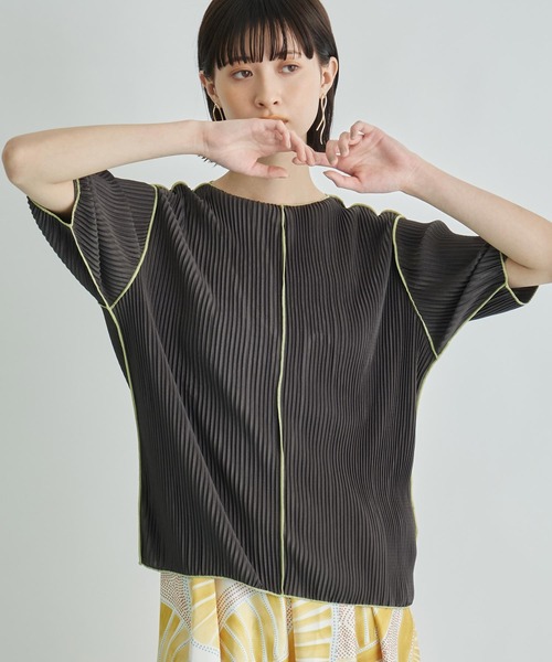 Settimissimo（セッティミッシモ） tシャツ 半袖 プリーツ 配色 メロー