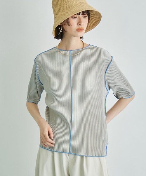 Settimissimo（セッティミッシモ） tシャツ 半袖 プリーツ 配色 メロー 