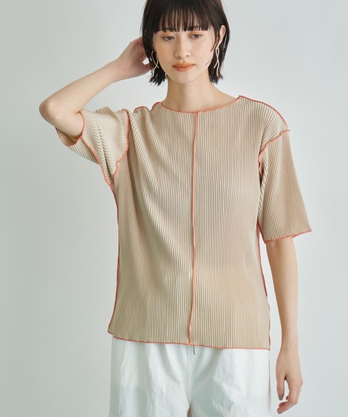 Settimissimo（セッティミッシモ） tシャツ 半袖 プリーツ 配色 メロー 