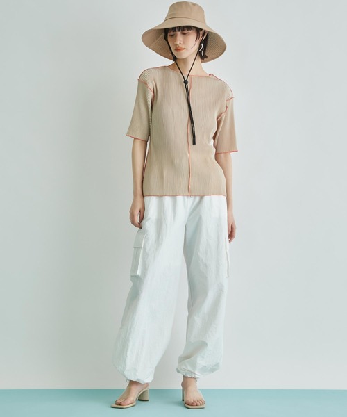 ころもち さん専用　Le Minor 半袖Tシャツ 白/ベージュ Settimissimo（セッティミッシモ） tシャツ 半袖 プリーツ 配色 メロー