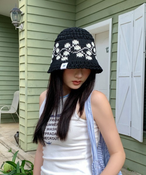 帽子 ハット フラワーサマークロシェニットハット レディース