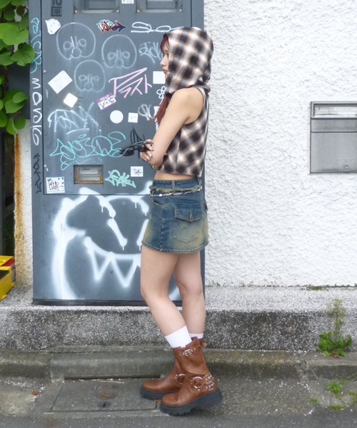 ACLENT デニムスカート ローライズダメージデニムミニスカート