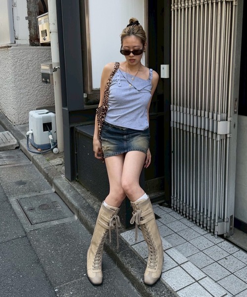 aclent アシンメトリーダメージデニムスカート アシンメトリーダメージデニムスカート｜ACLENT（アクレント）