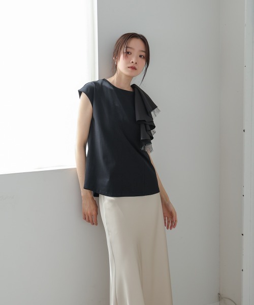 tシャツ デザインカットソー レディース BAB tシャツ イレヘムラッフルデザインカットソー レディース