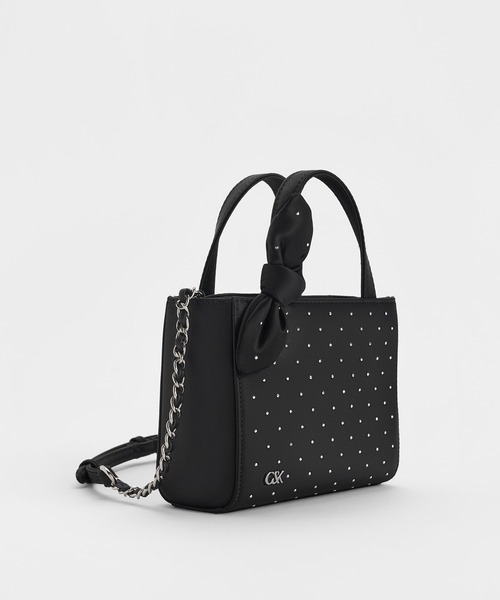 CHARLES ＆ KEITH ハンドバッグ サテン スタッズノットボウミニ