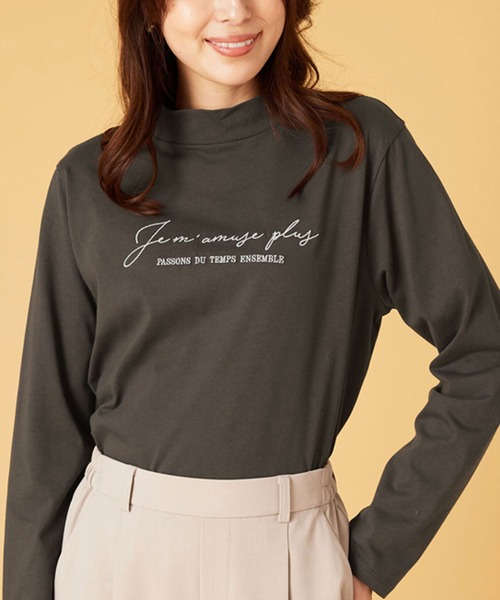 BELLUNA PLUS（ベルーナプラス） tシャツ 刺しゅうロゴ使いハイネック
