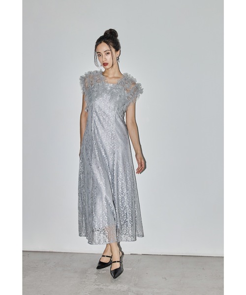 グレー 【はち】niana フリル L ロングドレス レース スーツ・フォーマル・ドレス