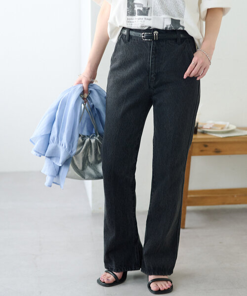 「DISCOAT」 加工デニムパンツ LARGE ブラック レディース