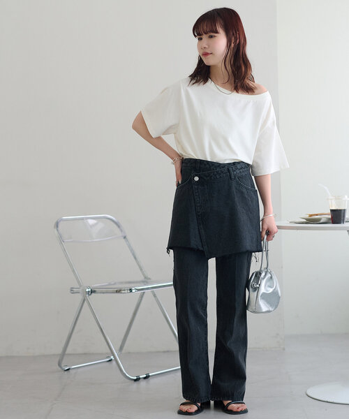 「DISCOAT」 加工デニムパンツ LARGE ブラック レディース