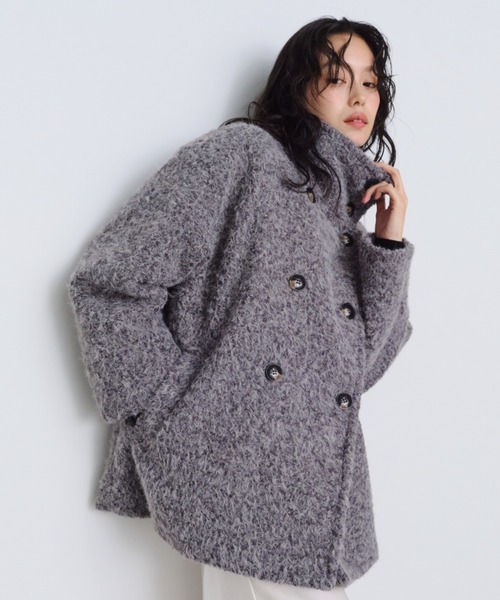 Olu. 2wayシャギーミドルコート グレー Shelly island（シェリーアイランド） コート アウター 2WAYシャギー