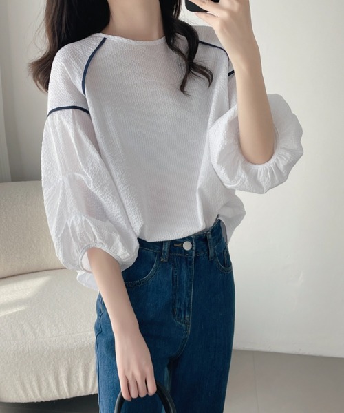 「ABITOKYO」 半袖ブラウス L ブルー レディース_画像5