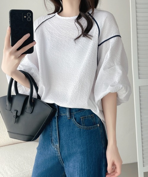 「ABITOKYO」 半袖ブラウス L ブルー レディース_画像7