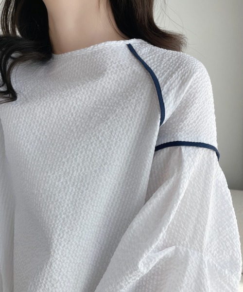 「ABITOKYO」 半袖ブラウス L ブルー レディース_画像9