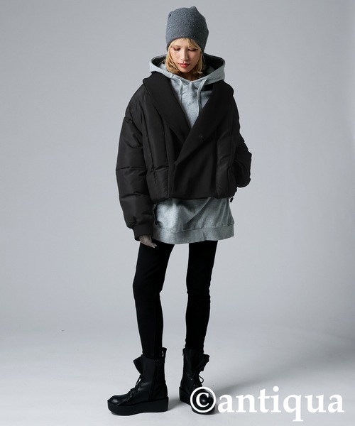 antiqua　異素材リブ　中綿切り替えジャケット 異素材リブ切替中綿ジャケット（その他アウター）｜antiqua